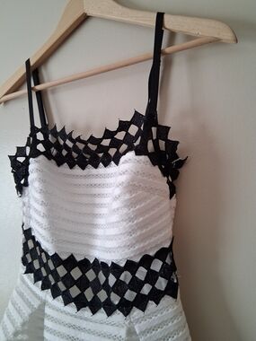 Soprano White Dress with Black Lace-Trim